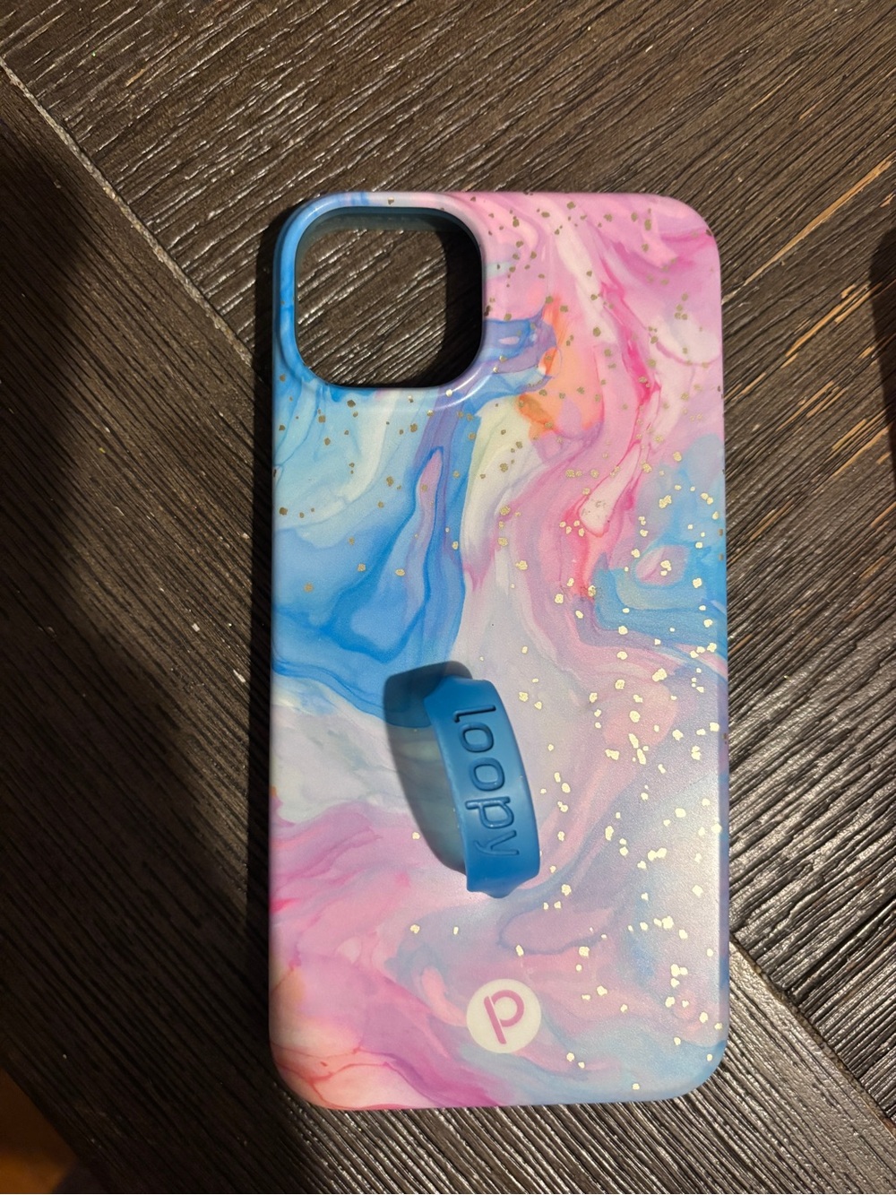 Loopy Case Pink, Blue & Gold Marble Phone Case with Blue Loop iPhone 15 plus